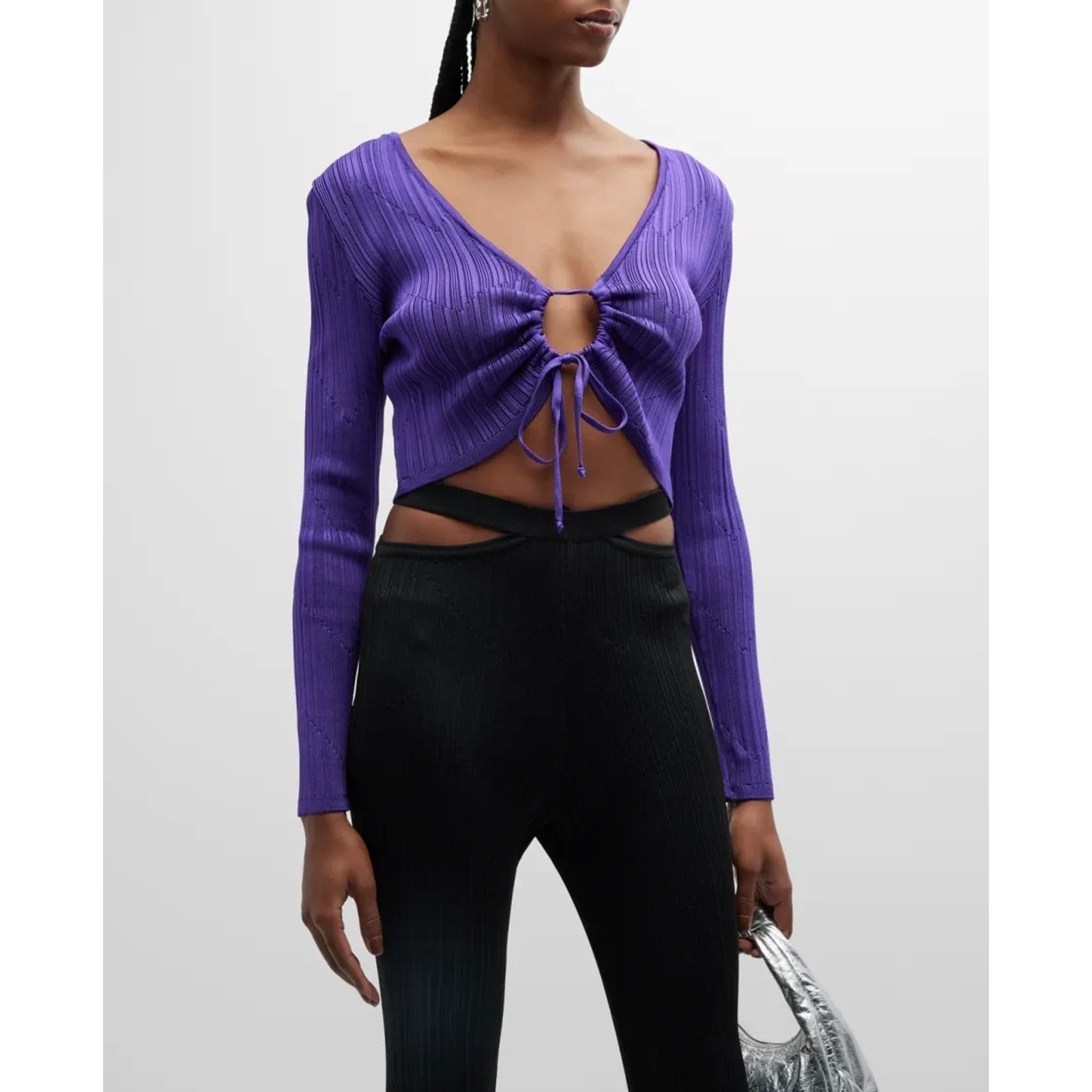 Paola Bernardi Andressa Cropped Cardigan Medium Purple Sparkle Knit Long Sleeve